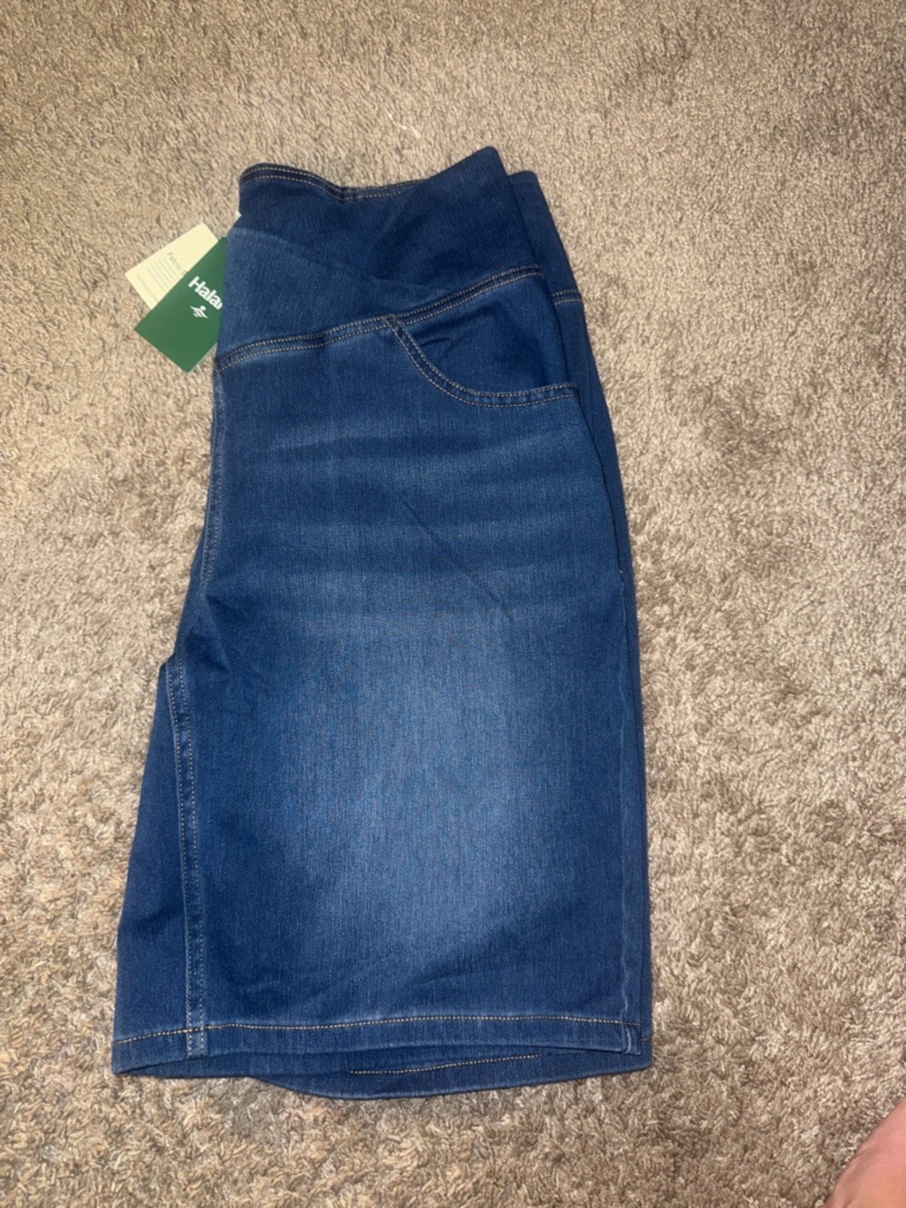 HALARA Estate Blue Denim-Look Stretch Bermuda Shorts flex high waisted tummy - Picture 4 of 5